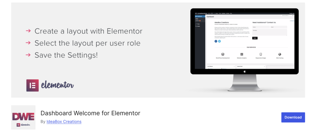 install and activate dashboard welcome for elementor