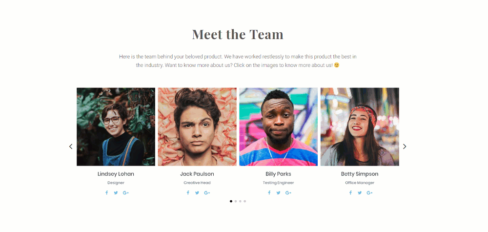 our team page design