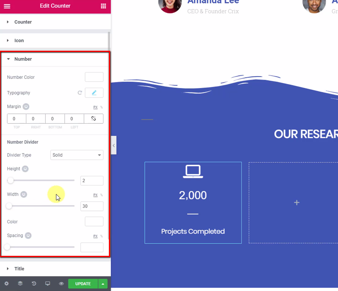 elementor counter styling