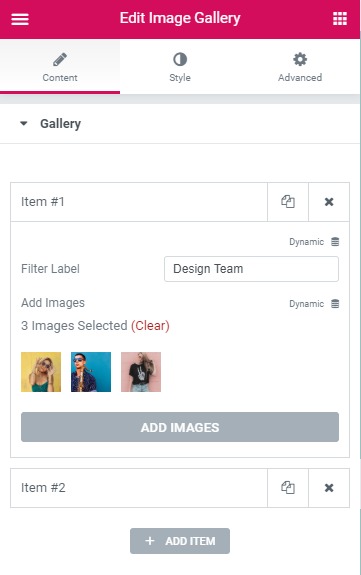 images video gallery widget