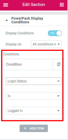 define conditions for elementor