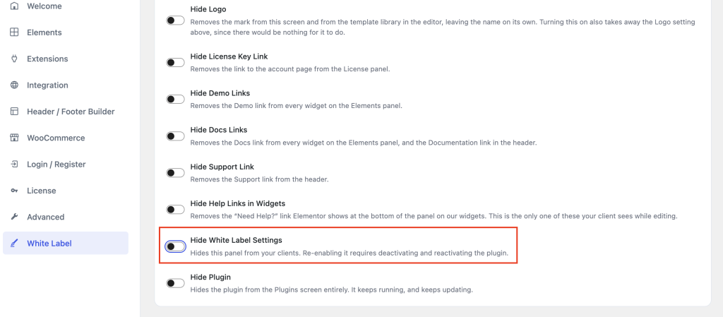 hide white label settings