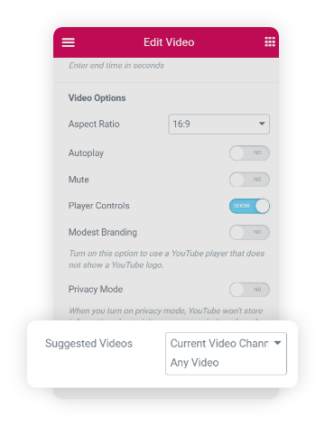 video widget setting tab