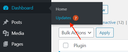 Admin navigation bar link to the WordPress updates page.