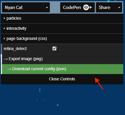 ParticleJS download JSON config file from https://vincentgarreau.com/particles.js/