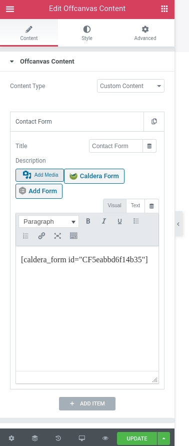 Insert Contact Form in Off-Canvas Widget