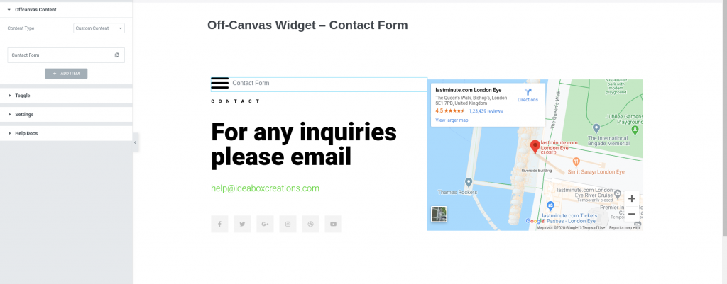 Place Off-Canvas Widget in a Page