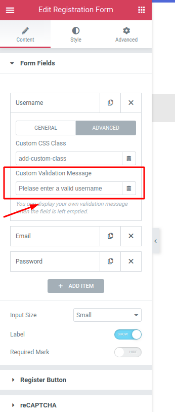 Add Custom Validation Messages to Registration Form Fields