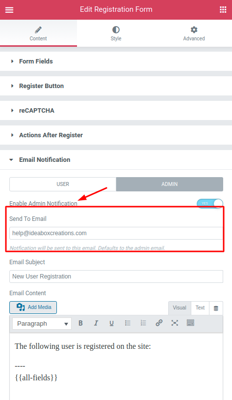 Setup Reply-to Email Address in Registration Form