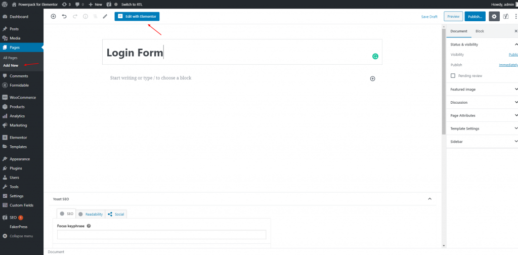 Create a new page for setting up login form. 