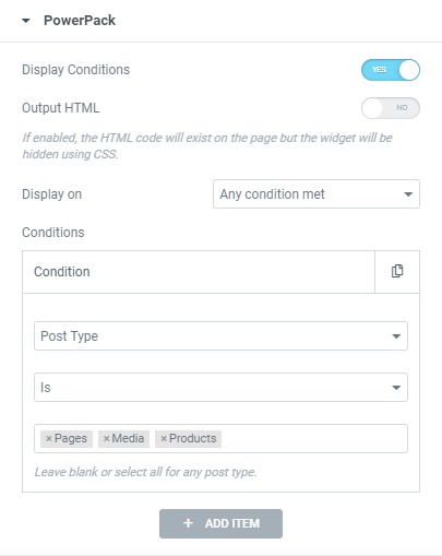 display conditions elementor