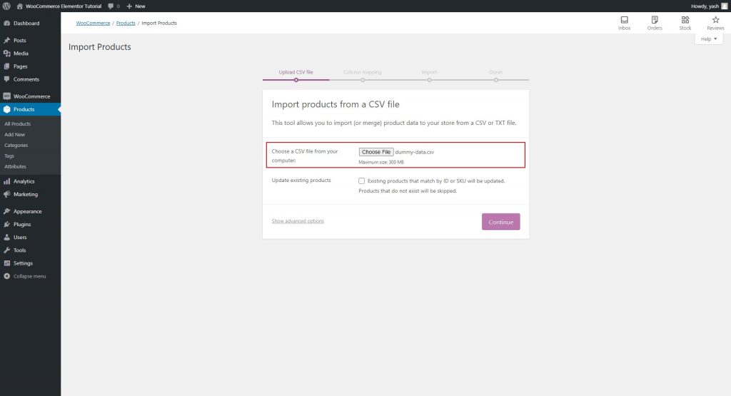 WooCommerce products selection