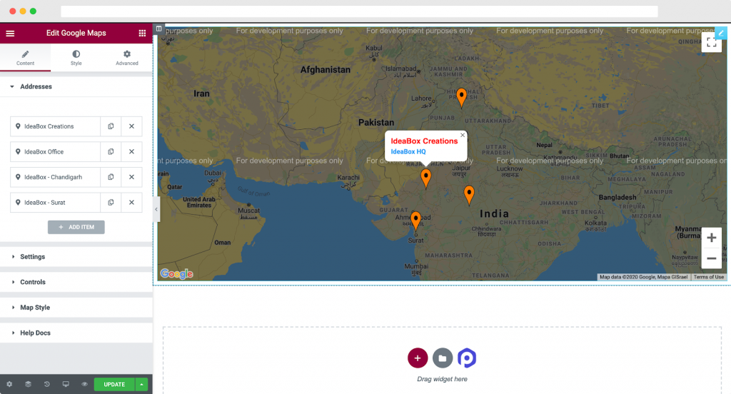 Multiple Locations in PowerPack’s Google Maps Elementor Widget