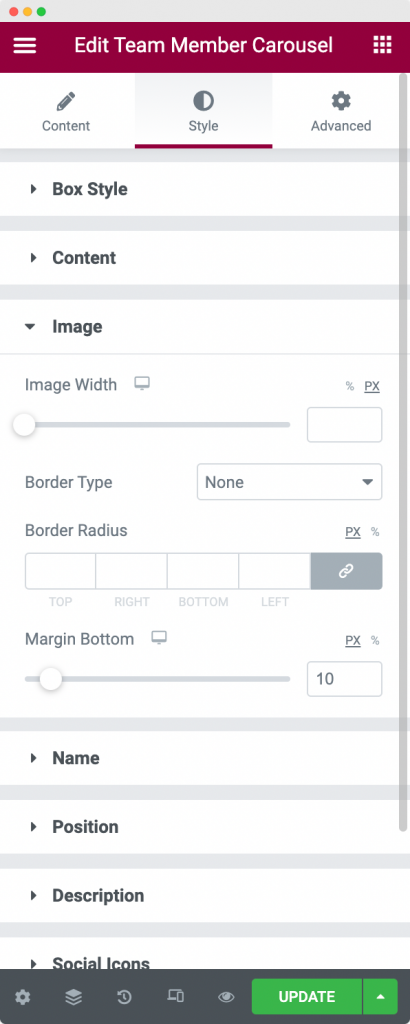 Image Section in the Style Tab