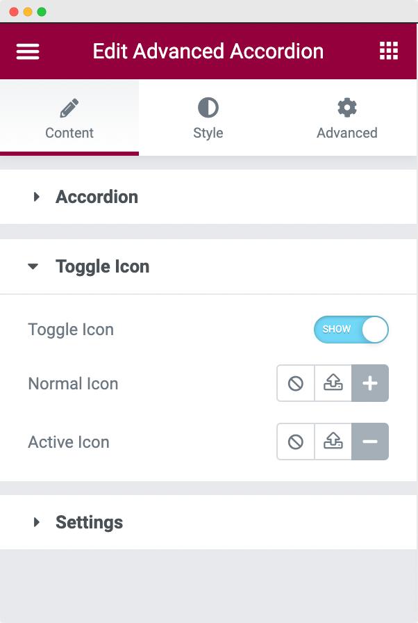 Toggle Icon in Content Tab