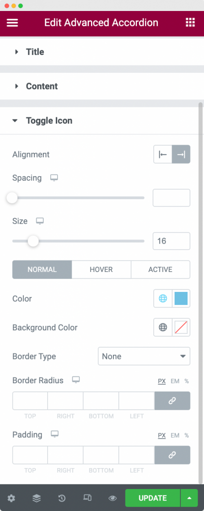 Toggle Icon Section in the Style Tab of Advanced Accordion Widget