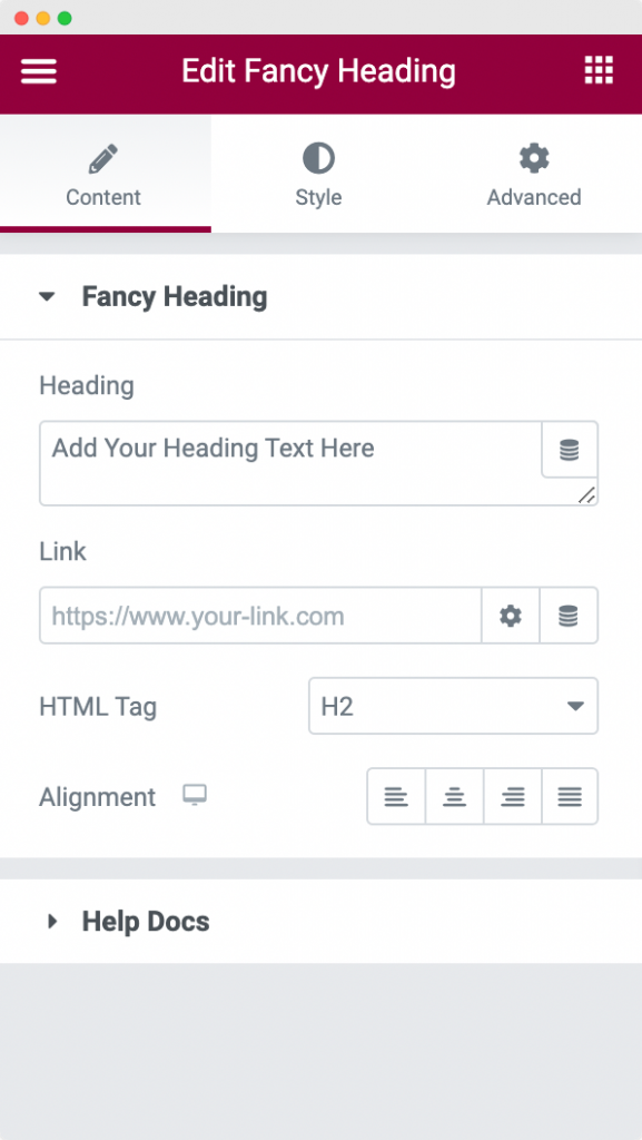 Content Tab of Fancy Heading Widget