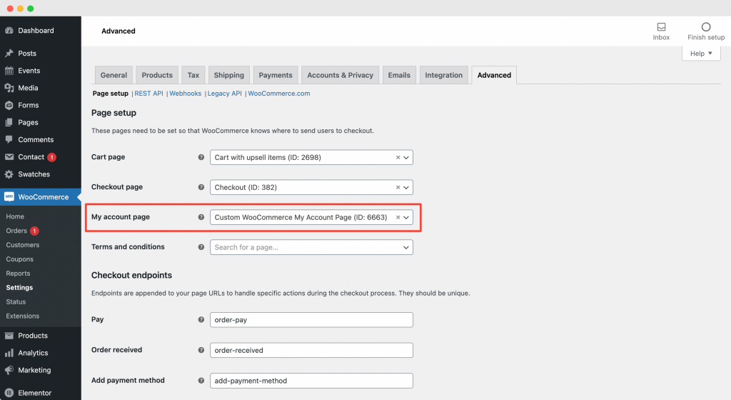 Set the newly created "Custom WooCommerce My Account Page" as the Default WooCommerce My Account Page