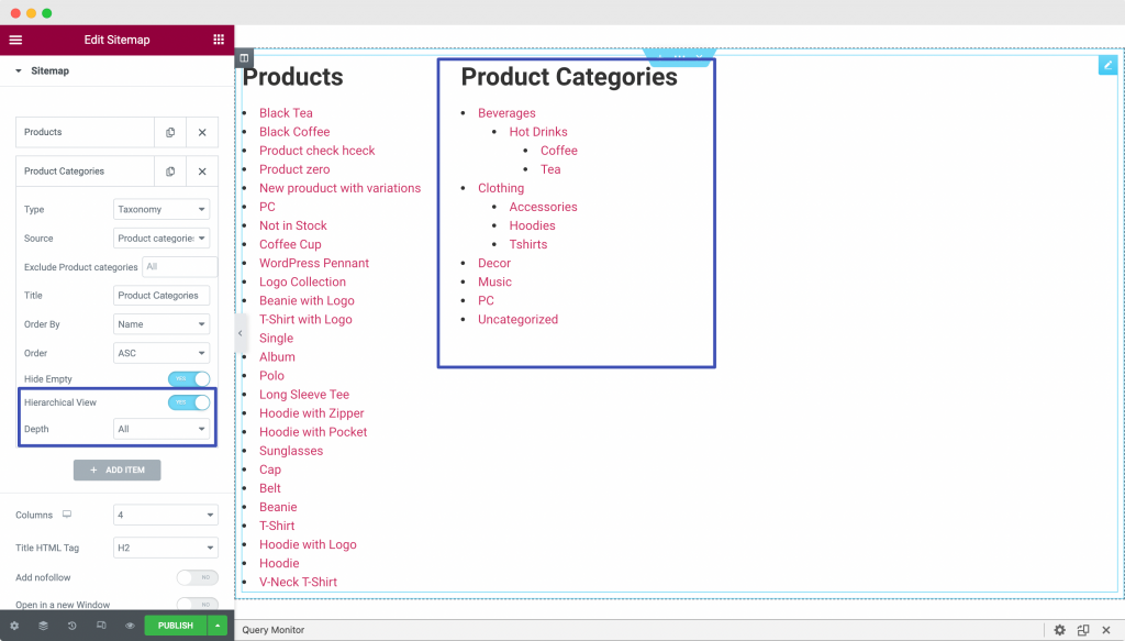 Hierarchical View in the Sitemap Widget