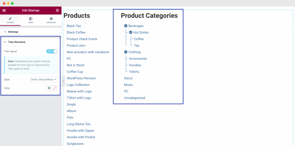 Tree Structure of Product Categories Sitemap