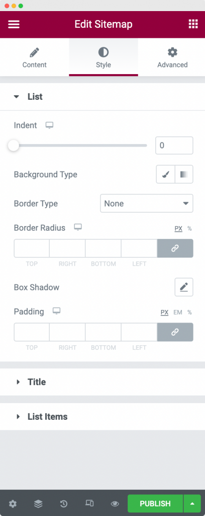 Style Tab of the Sitemap Widget