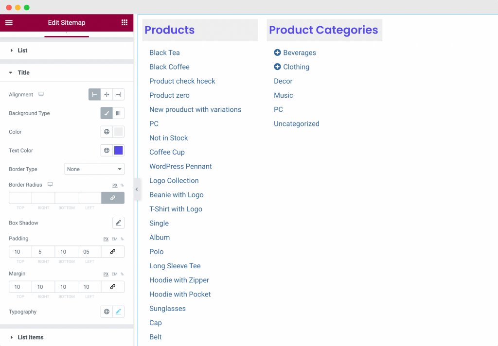 Styling the Titles of the Sitemap