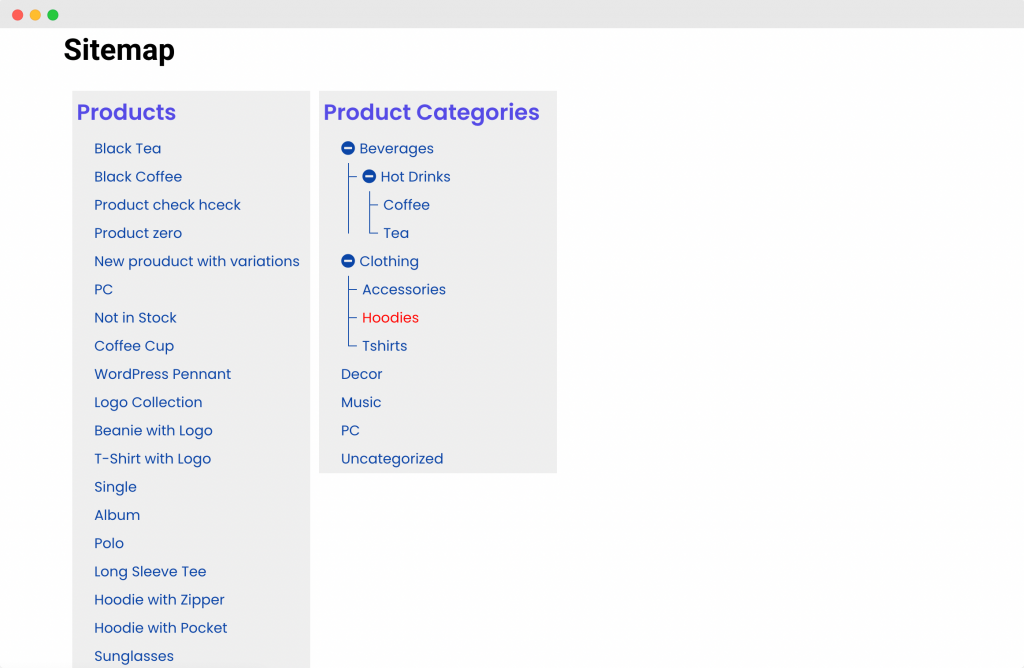 A Sitemap Page built with PowerPack Elementor's Sitemap Widget