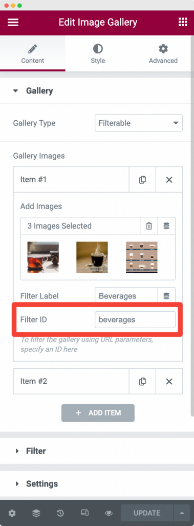 Set Custom Filter ID for a particular Image group