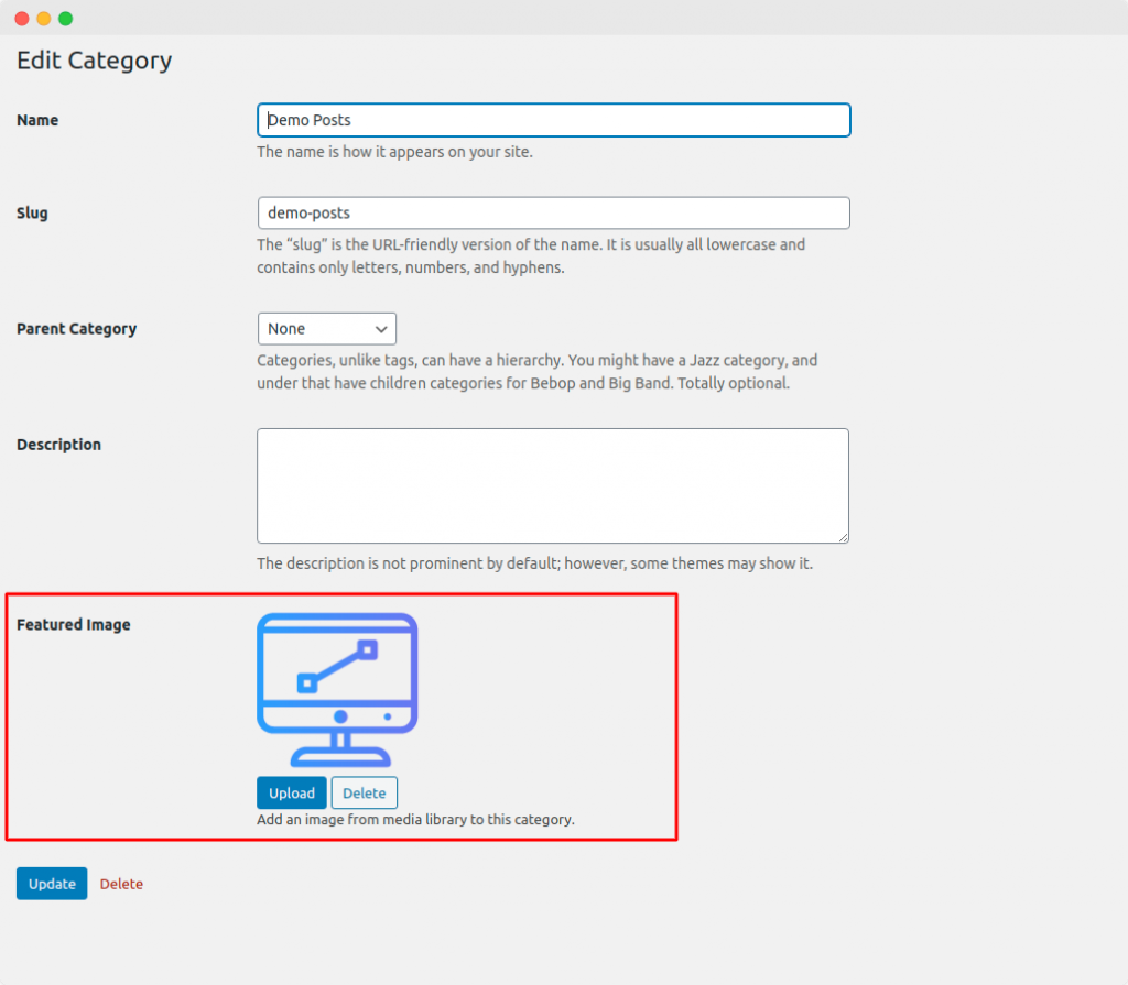 Upload a Featured Image for the Post Category