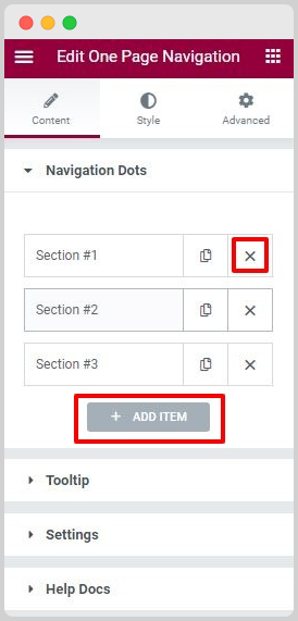 Sections in One Page Navigation widget
