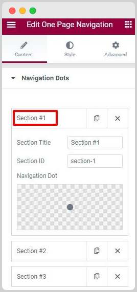 Customize the Section of One Page Navigation widget