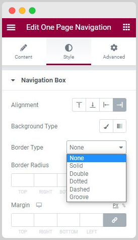 Border Type of One Page Navigation widget