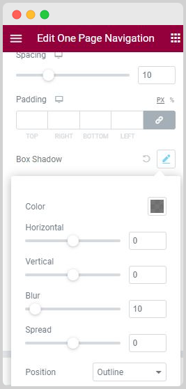 One Page Navigation Box Shadow