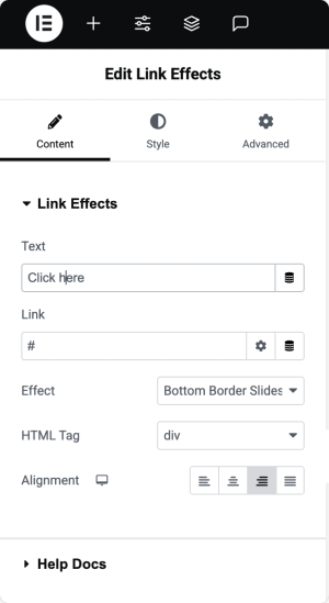 link effects widget content tab