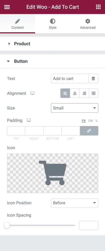Button Section in the Woo-Add to Cart Widget