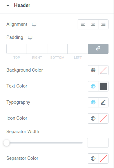 Customize the header section of the table of contents widget