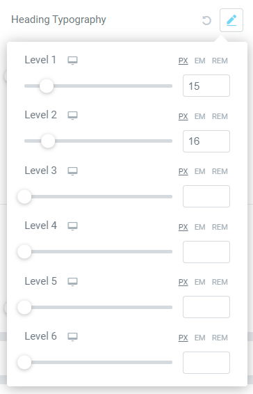 Set the indent between each level of heading tags in the list