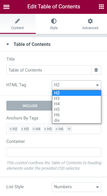 PowerPack Table of Contents Section