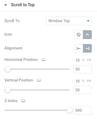Scroll to Top options available in the content tab