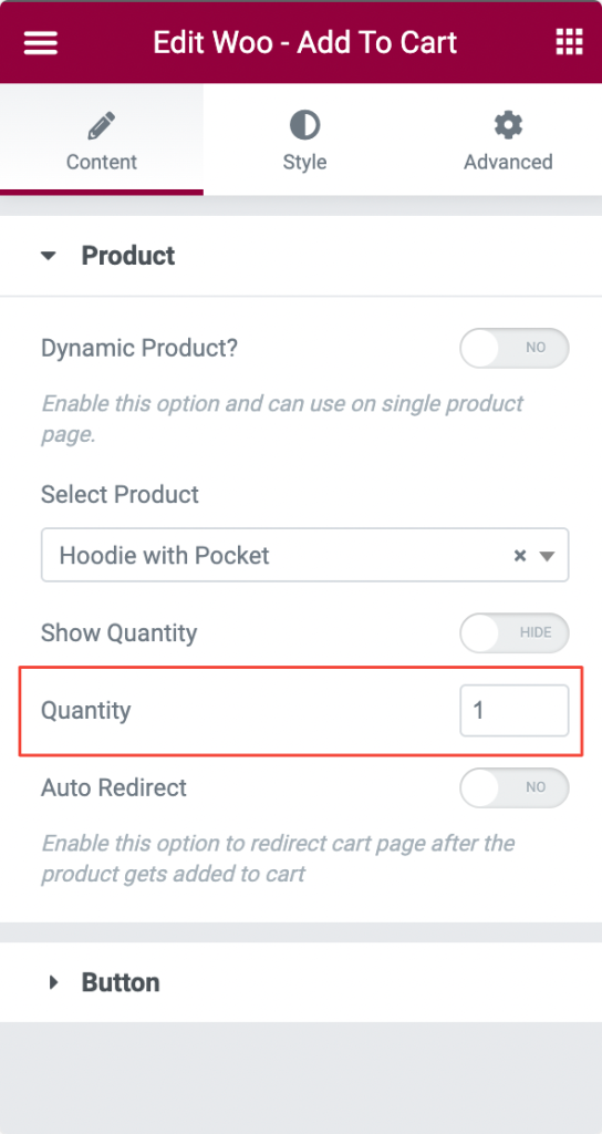 Define Quantity of Products that will be added to Cart