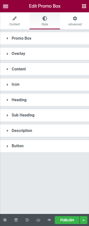 Style Tab of Promo Box Widget