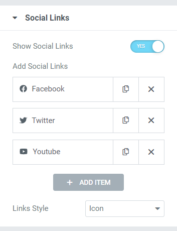 Social Links Section of the Content Tab of the Team Member Widget