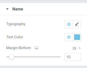 Name Section in the Style Tab of the Team Member Widget