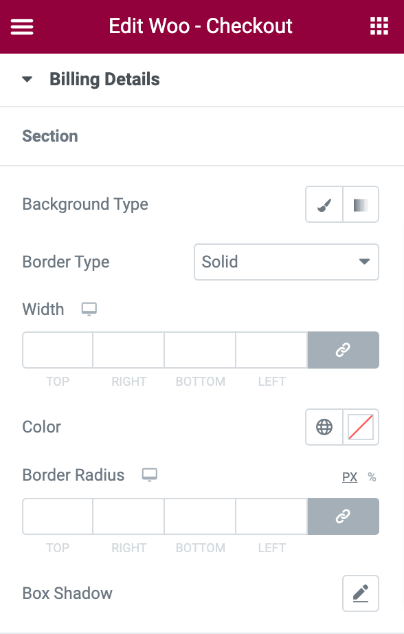checkout widget billing details customizations