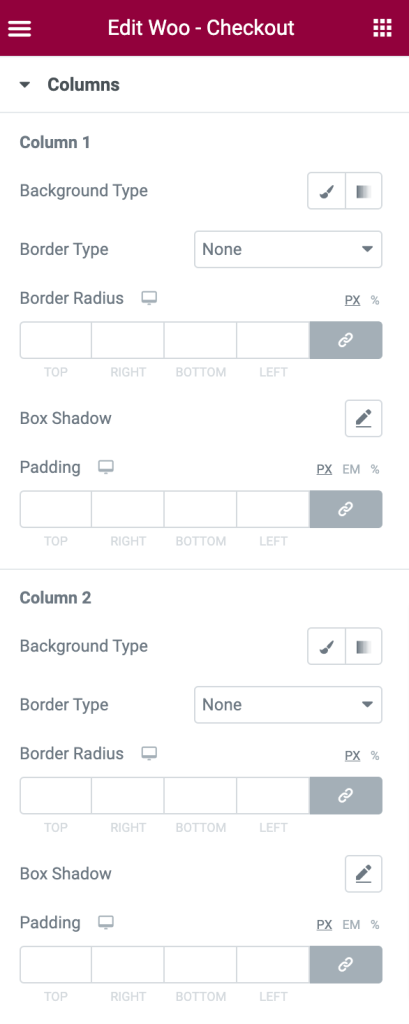 checkout page column customization options