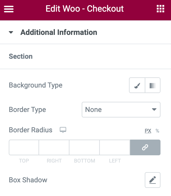 checkout widget additional information styling options