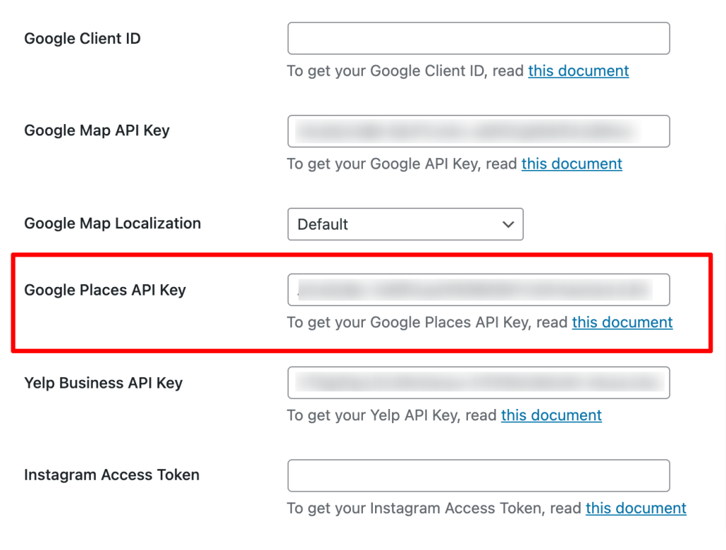 copy google places api key to powerpack