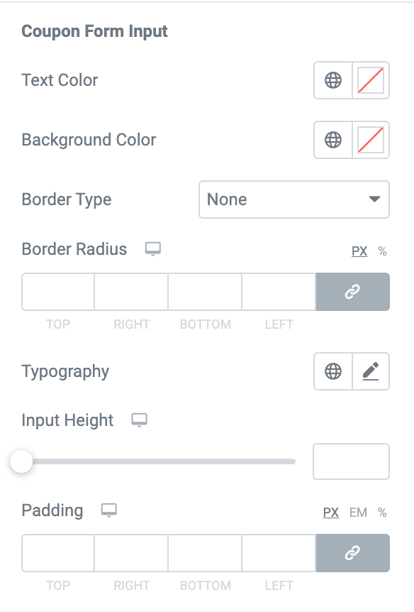 coupon form input styling options
