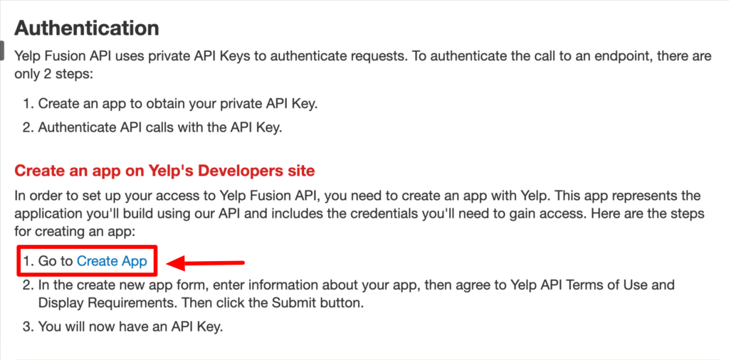 create yelp api key