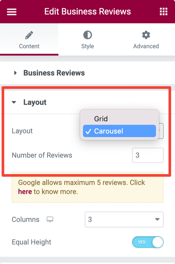 grid and carousel layout